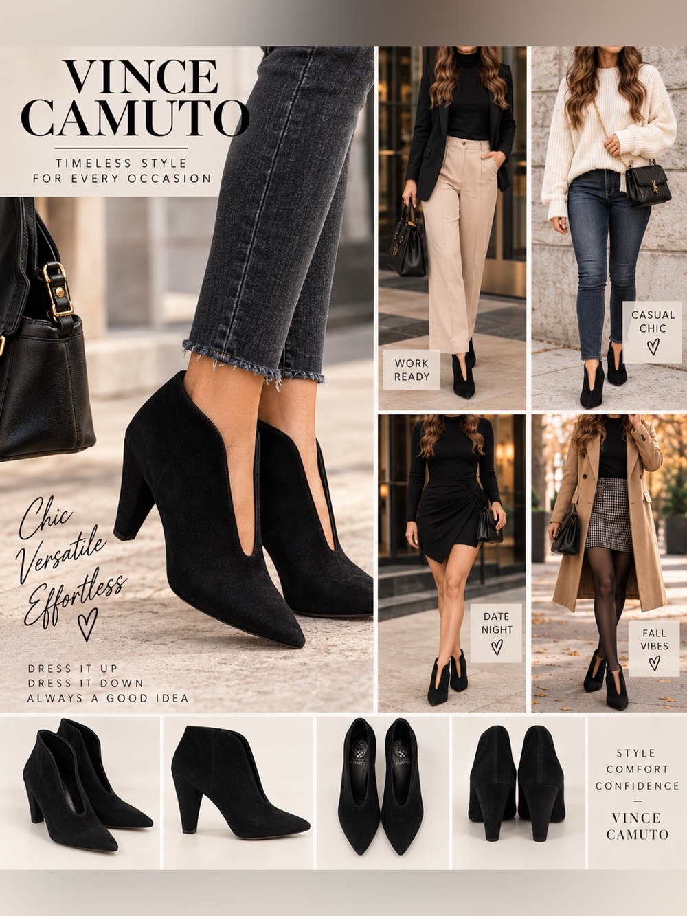 Vince Camuto Black Suede Pointed Toe Ankle Booties Heels-size 5 1/2 - Picture 2 of 4